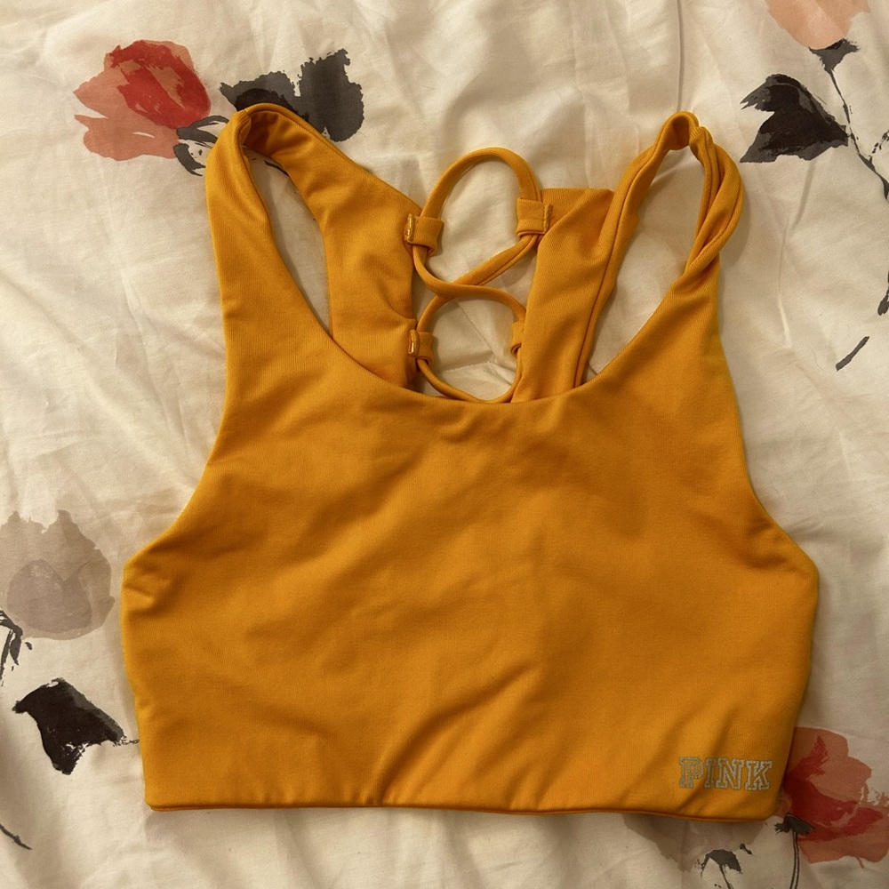 Pink Victoria's secret bright yellow cross back Sports bra XS